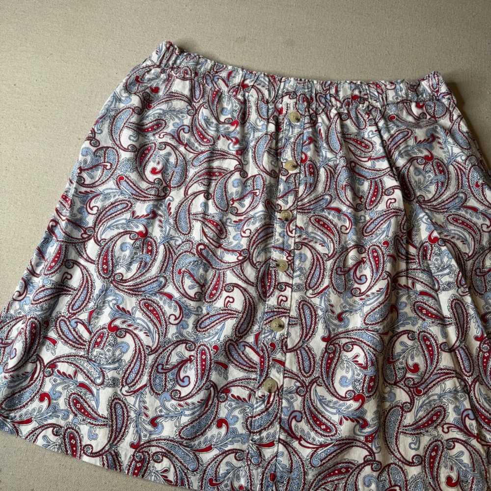 Liz Claiborne Red Blue Paisley Linen Blend Button Front Skirt XL